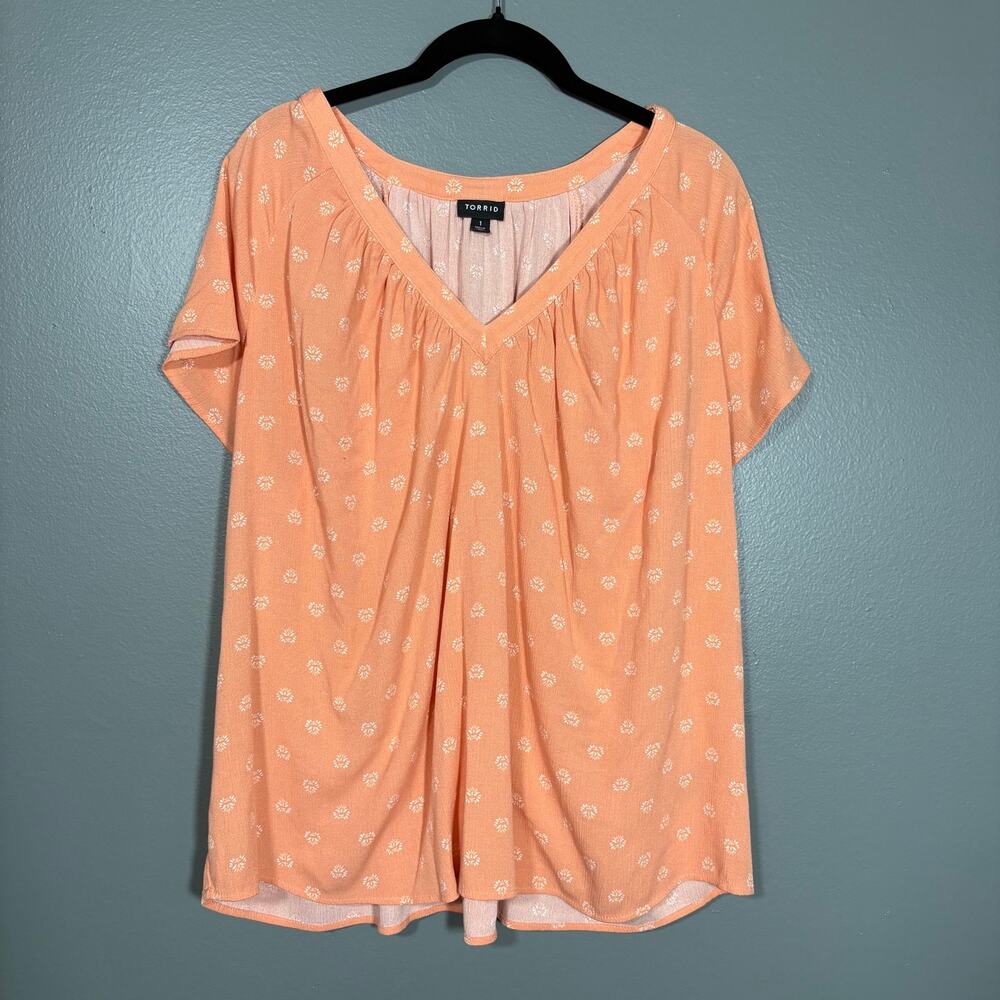 Torrid Peach & White Floral Gauzy Boho Peasant Top - 1 (1X) - Women's Plus Size